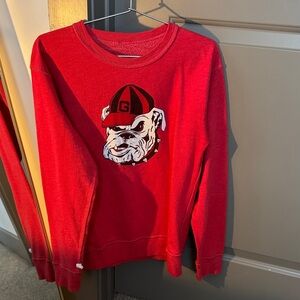 Red Long Sleeve Women's Top with Bulldog Design